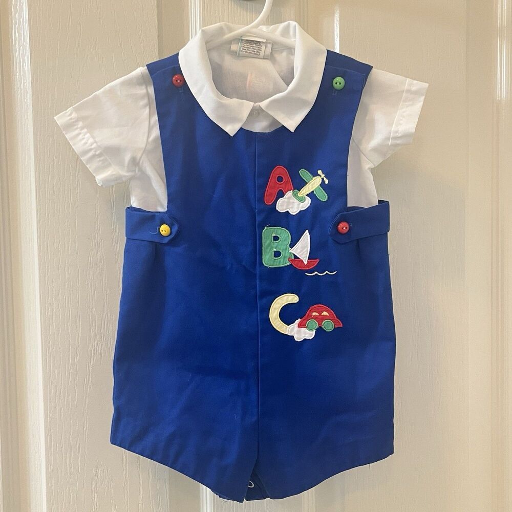 Vintage Baby Togs Blue ABC Applique 2-Pc Romper and Top Set Boys Size 18 Months
